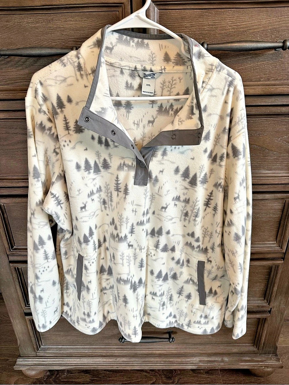 Duluth Trading Printed Fleece Ski Jacket in Cream & Gray Like New